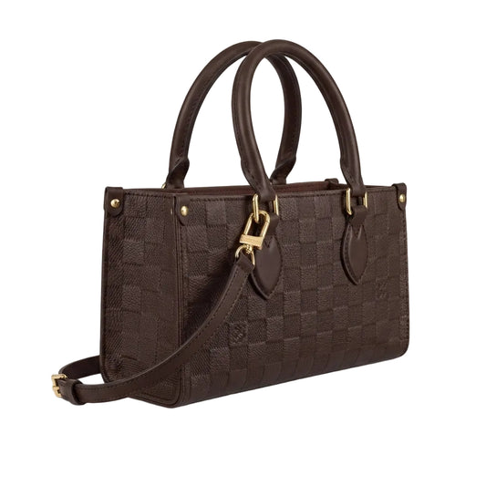 Dark Brown Mini Checkered Handbag