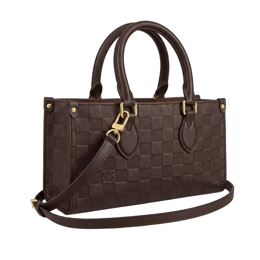 Dark Brown Mini Checkered Handbag